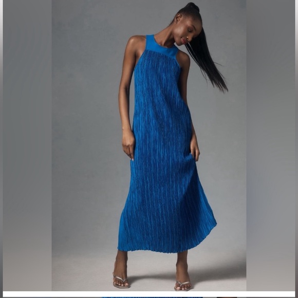 Anthropologie Plissé Maxi Dress in Cobalt Blue size 2X - Picture 4 of 12
